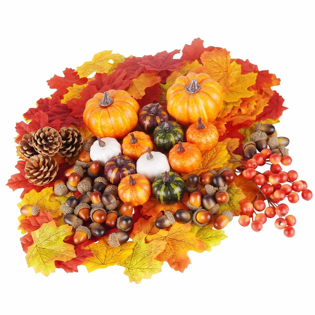 162PCS Artificial Harvest Decoration Set Realistic Maple Leaf Acorn Pumpkin Home Table Decoration Fo