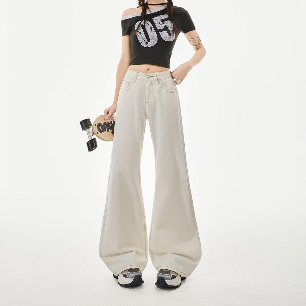 Spring Summer Pure Cotton Soft Comfort Micro Flare Flap Pocket Relaxed Flare Denim Pants For Women Casual Pants Oversize Denim Trousers