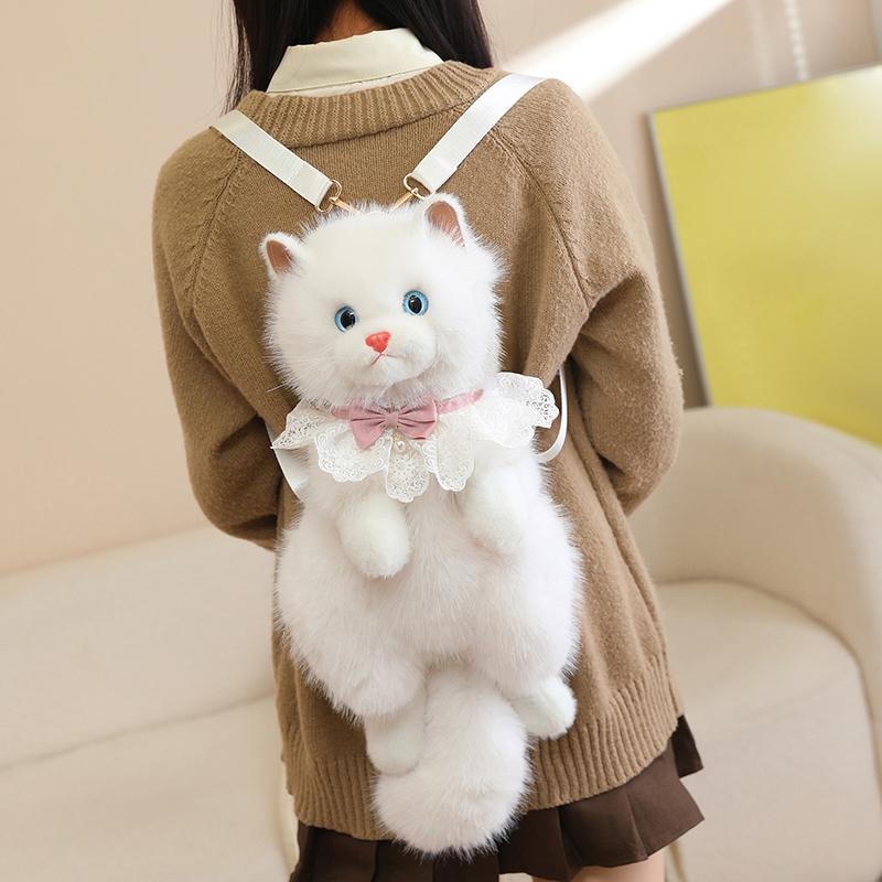 Cute Plush Kitten Backpack Simulated Animal Shoulder Bag Popular Gifts For Girls Sweet Y2k Backpack Creative Cartoon School Bag