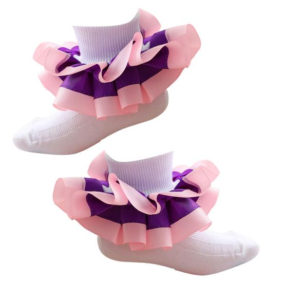 

1 пара детских носков, милые удобные хлопковые носки-слипоны в стиле принцессы для девочек с рюшами, повседневная одежда M розовый