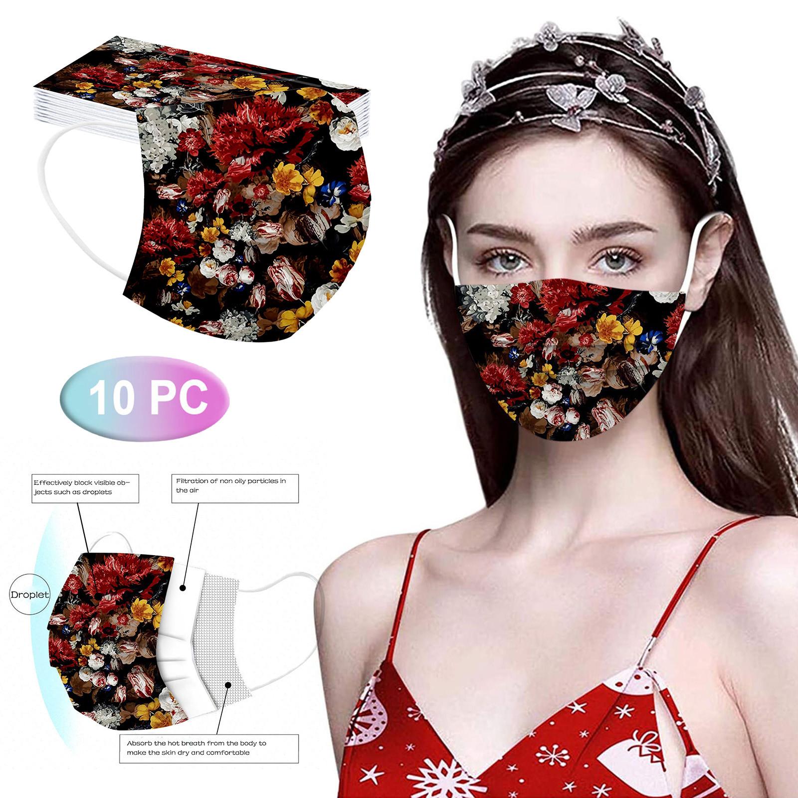 10 шт. Маска для лица одноразовая с принтом цветов и ушными петлями