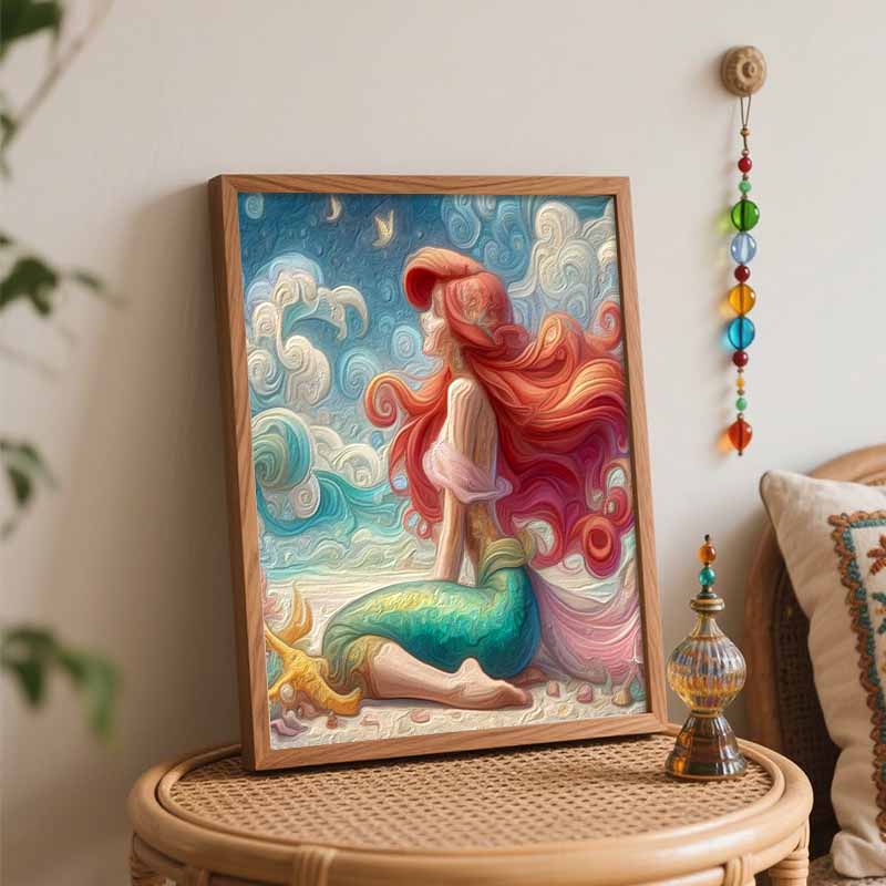 Little Mermaid Oil Painting Kit, Home Decor Handmade Gift, Fantasy Ocean Wall Art, Artistic DIY Craft, Vivid Color Wall Decoration