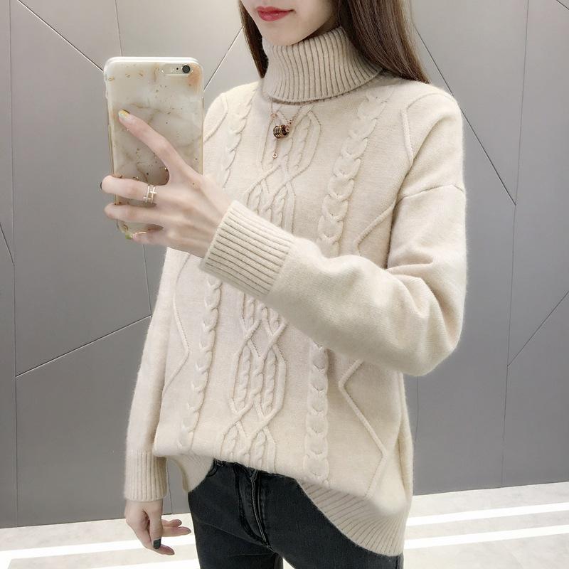2026 Autumn/Winter Women's Thick Cable Knit High Neck Sweater