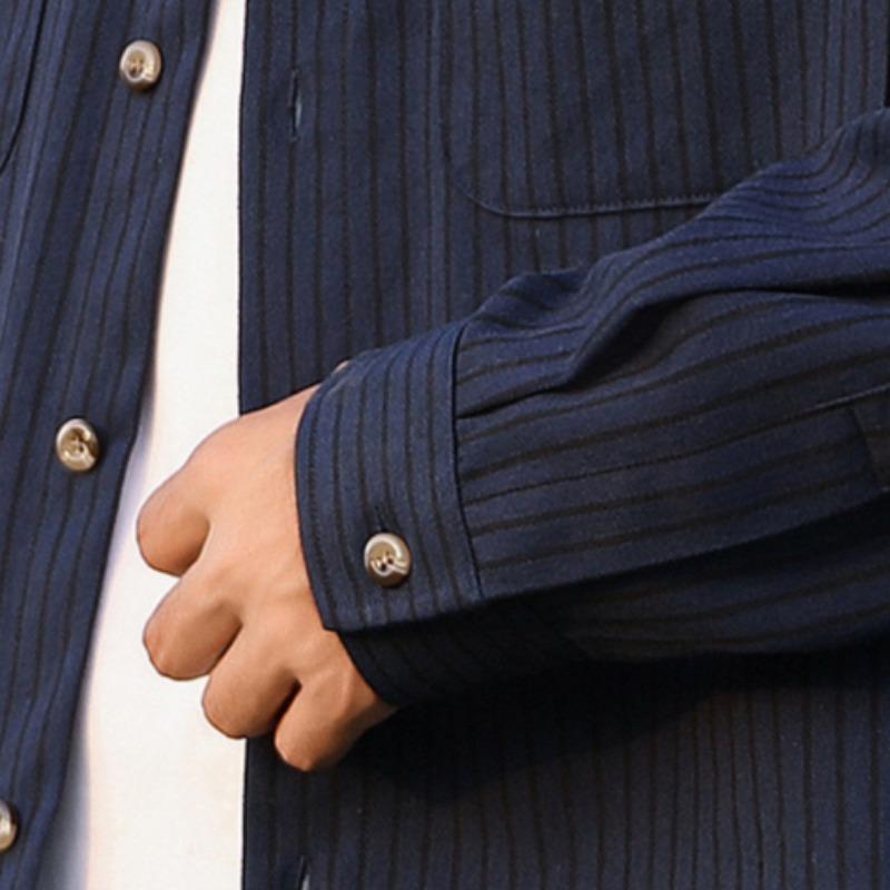 Spring and Autumn Men's New Lar Loose Casual Striped Long Sleeve Shirt