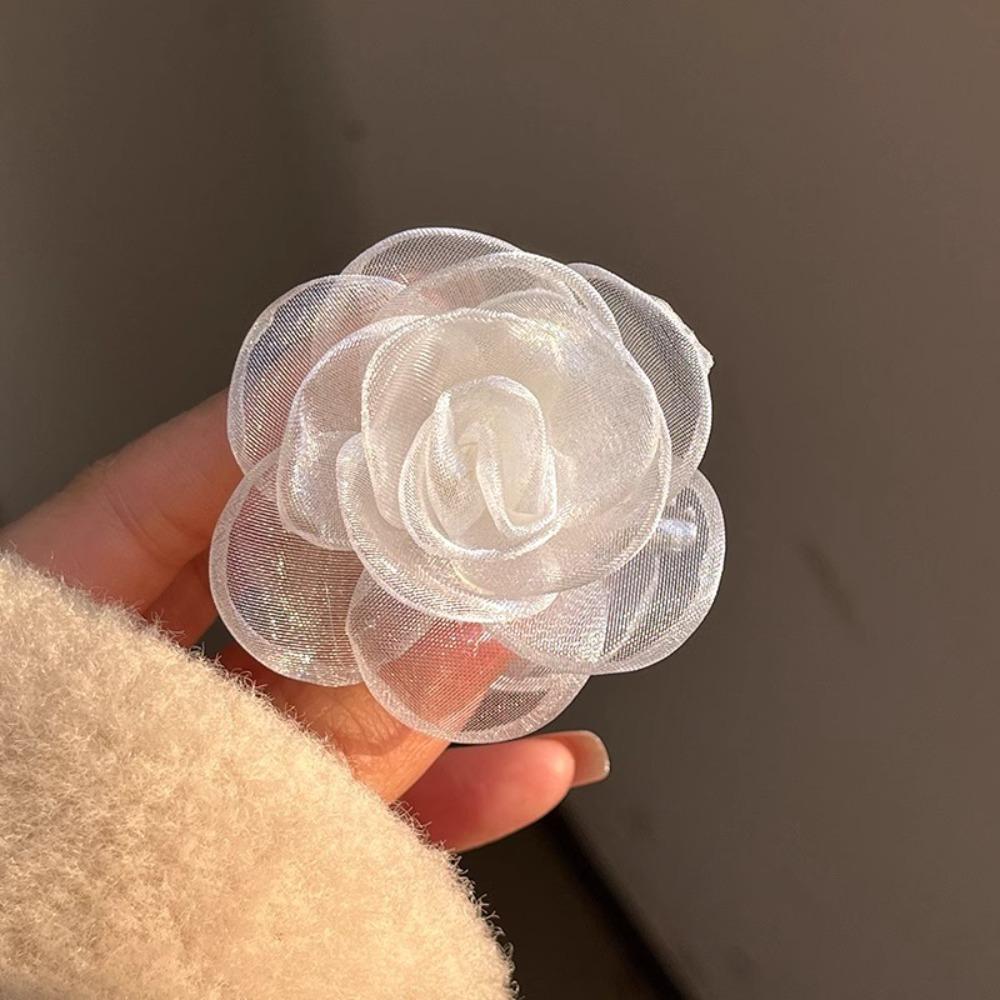 French Style Camellia Shark Clip Mesh Flower Claw Clip Simple Simulation Flower Hair Claw  Girl