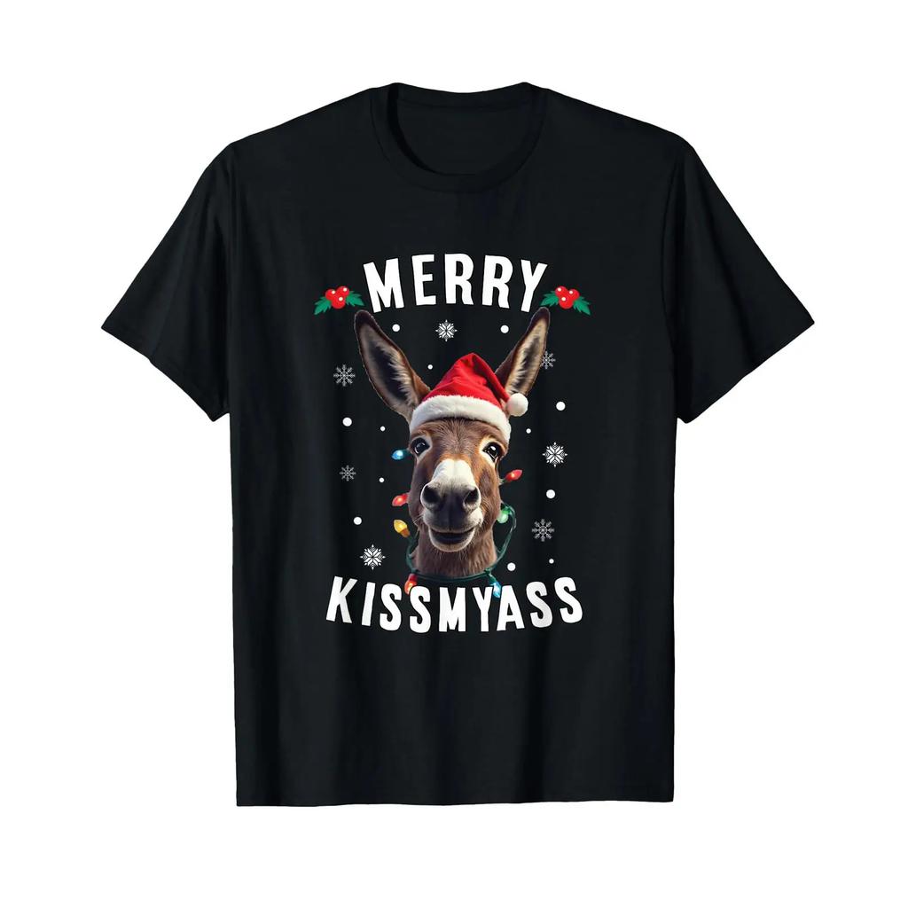 Merry Kissmyass Donkey Funny Christmas Dirty Joke T Shirt Vintage Stretched Stylish Top For Everyday Wear Slightly