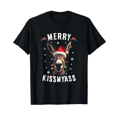 Merry Kissmyass Donkey Funny Christmas Dirty Joke T Shirt Vintage Stretched Stylish Top For Everyday Wear Slightly