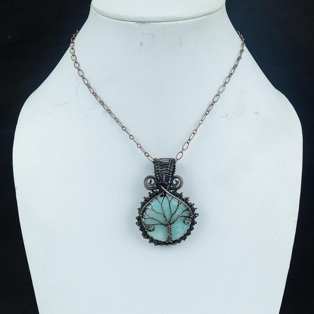Amazonite Pendant, 999 Copper Wire Wrapped Pendant Handmade Gemstone Jewelry, Gifts For Wife Brand New Pendant