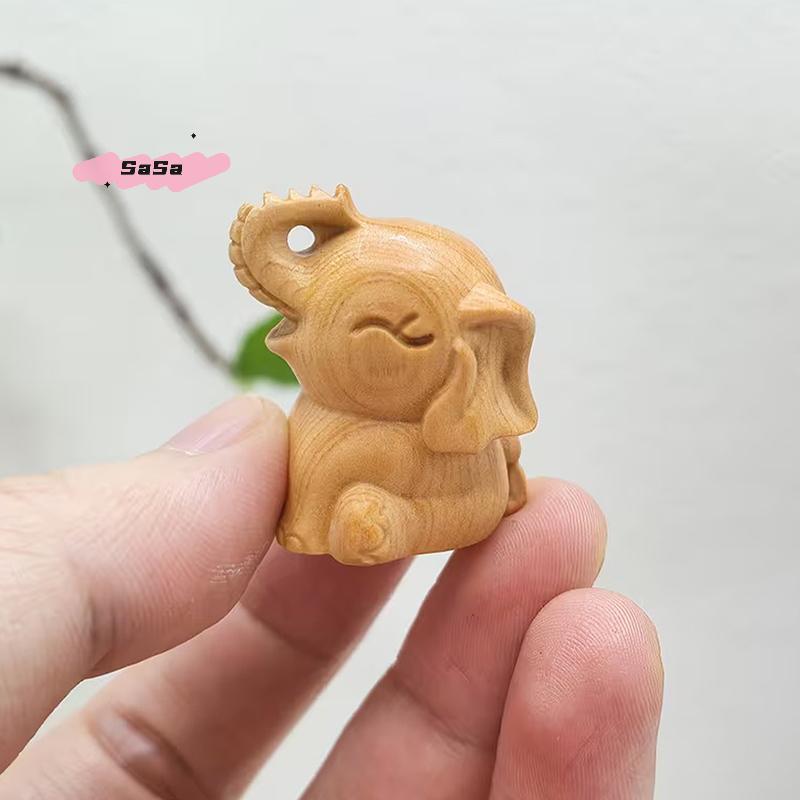 S-1Pc Hand-Carved Wooden Elephant Figurines Cute Elephant Statue Decorative Ornament Home Desktop Decor Car Decoration