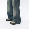 Korean-style distressed vibe design retro blue casual wide-leg straight men's jeans trendy