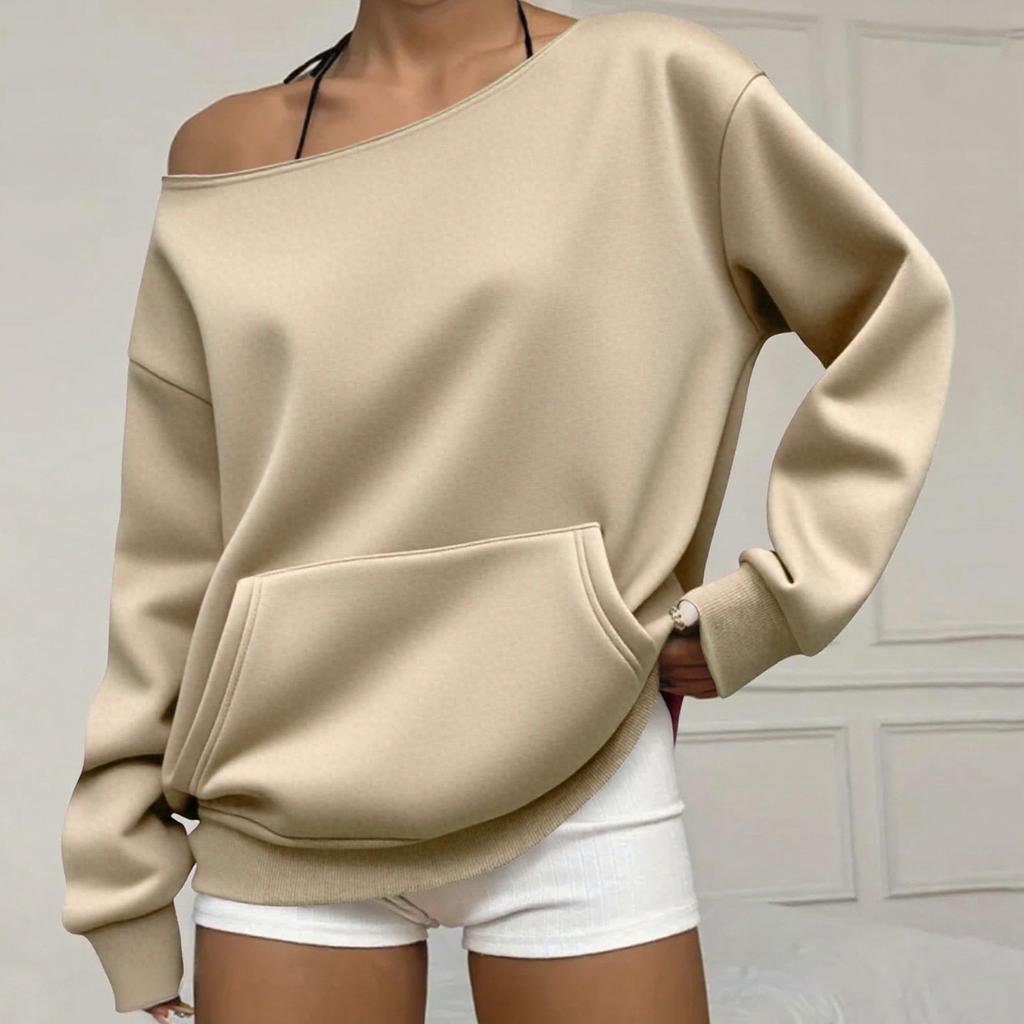 Women's Off Shoulder Long Sleeve Sweatshirt Loose Fit Streetwear Pullover Top
