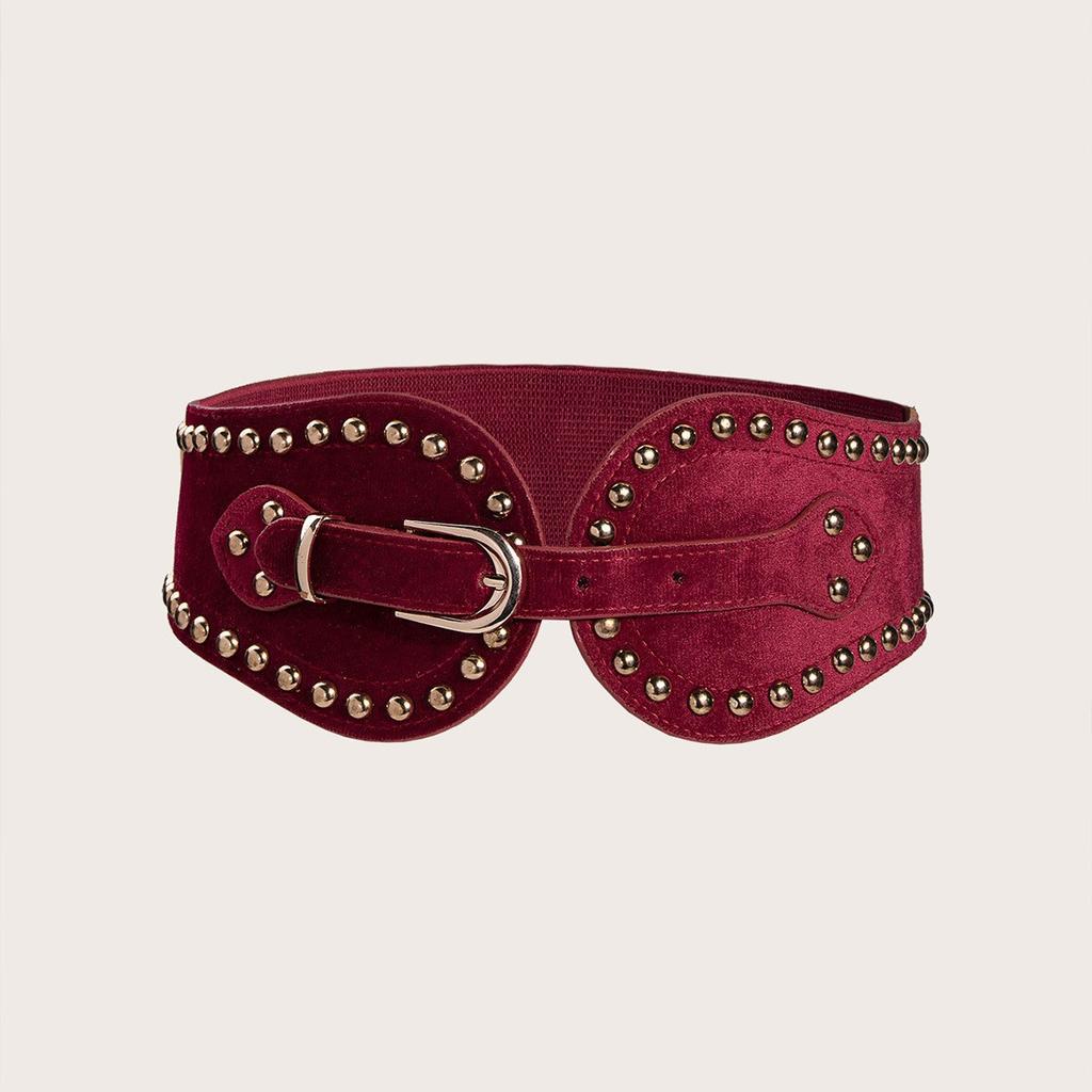 Women's Fashionable and Handsome Suede Rivet Elastic Wide Waist Seal Adjustable Western Style Elastic Waist Belt
