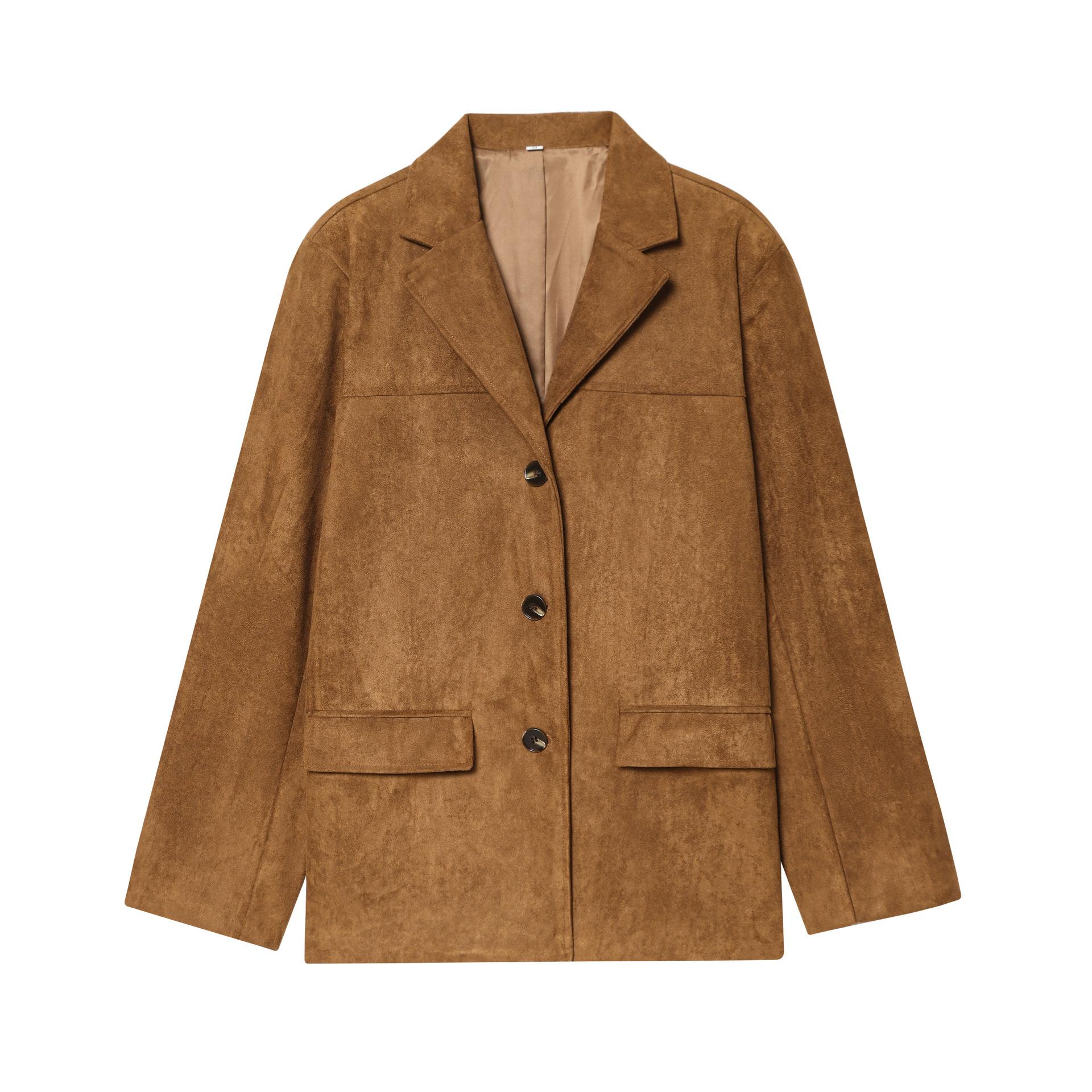 Foreign trade women s clothing INS popular style fashion pocket decoration suede blazer women S шоколадный