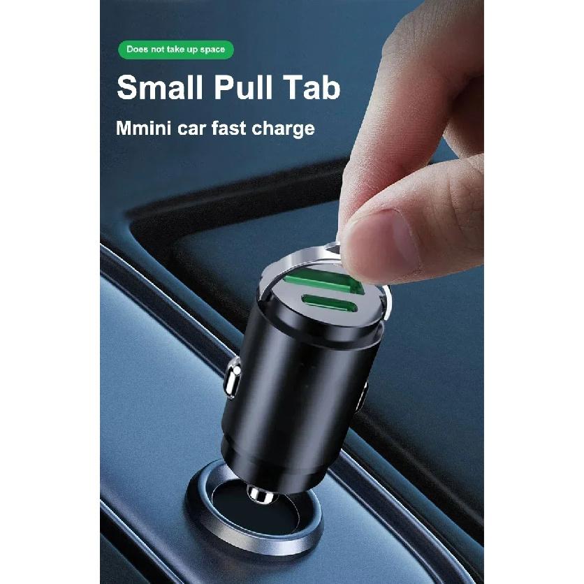 Car 100W/200W Dual Port Mini USB Charger Ultra Fast Charging Cigarette Lighter Socket 12V Aluminum Cell Phone Charging Adapter