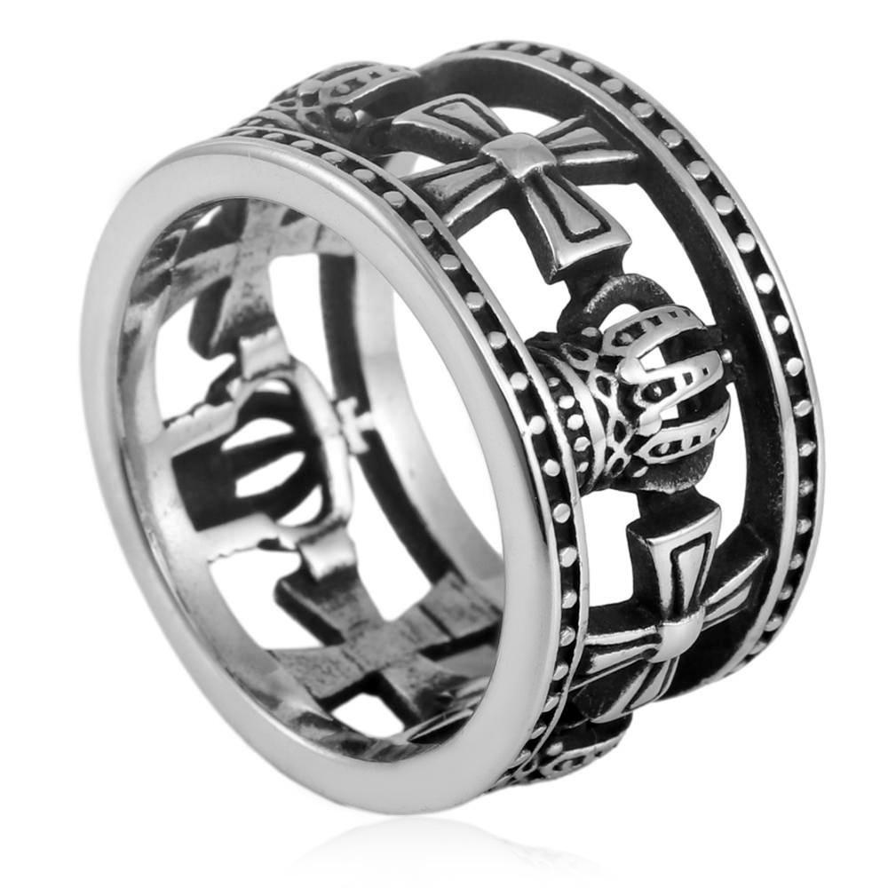 2026 Jewelry European and American Personality Wide Edition Crown Ring, Classic Vintage Cross, Ring No. 7