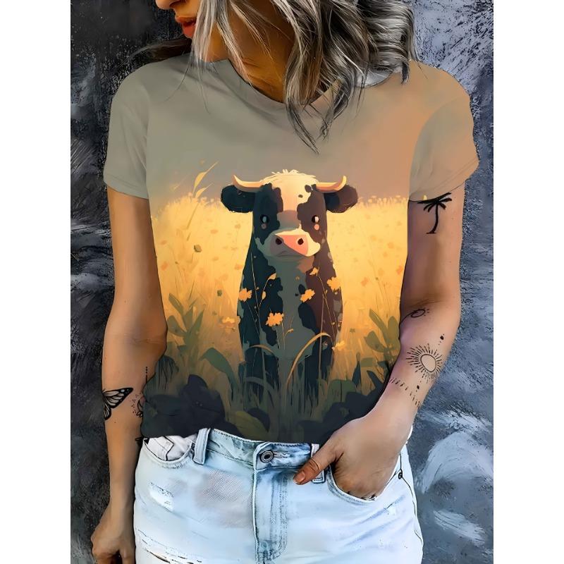 Ladies' T-shirt 3D Printing Fashion Women's Short Sleeve Round Neck Casual Comfortable Top