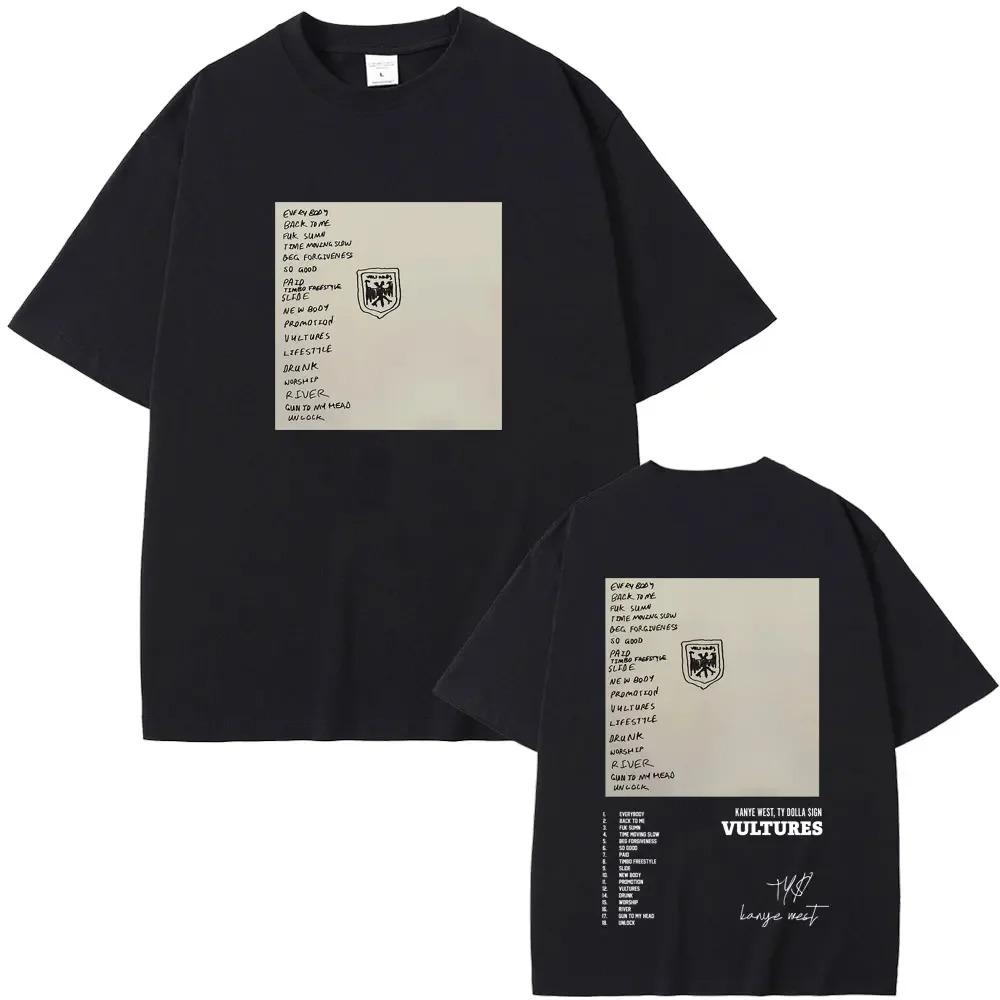 Raper Kanye West Nowy Album Muzyczny Vultures Graficzne Koszulki Męskie Damskie Hip Hop Moda Uliczna Luźne Koszulki Bawełniane Topy