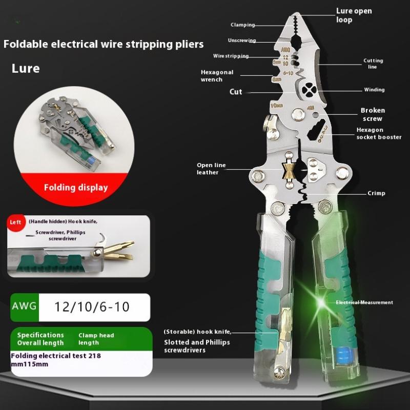 

Многофункциональный стриппер для проводов с электрическим тестером, складной инструмент для резки кабеля и обжима, электрические складные плоскогубцы для резки