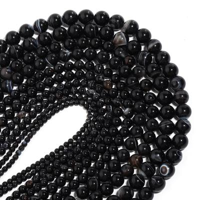 Black Stripe Onyx Agate Stone Beads 4-12mm Loose Beads for Jewelry Making Charm Spacer Beads Accessories DIY