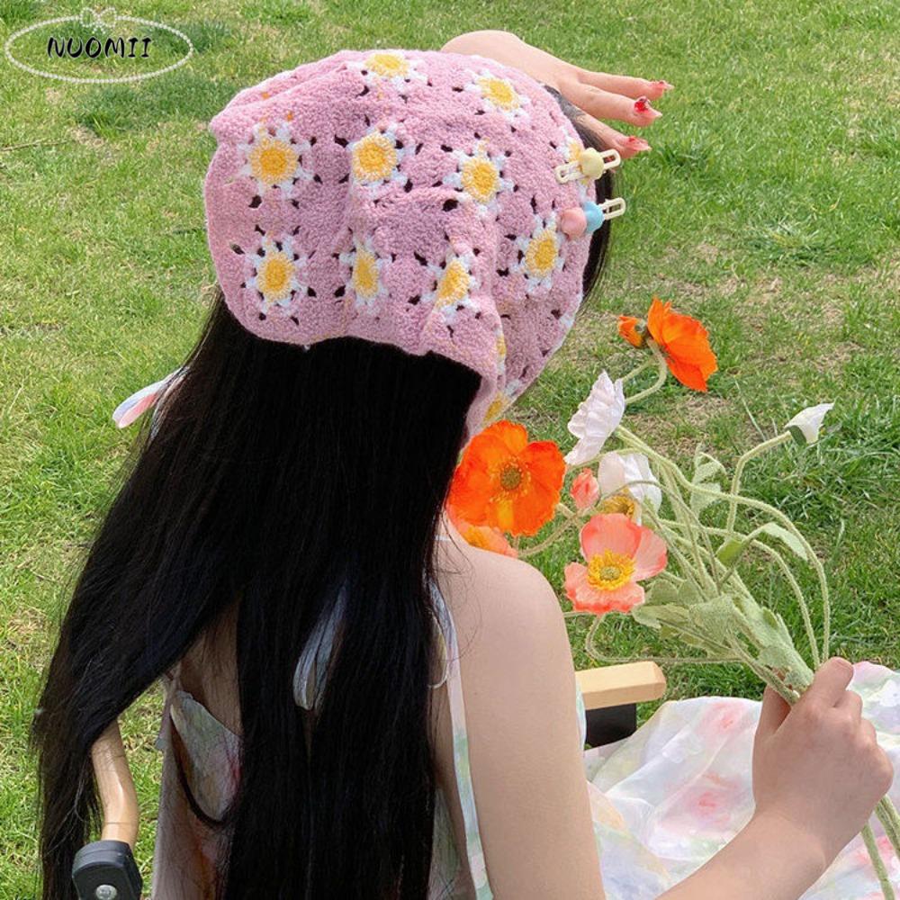 Elegant French Knitted Headband Retro Strawberry Triangle Turban Bohemian Pastoral Hollow Out Hair Band Beach Headwear