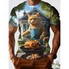 Fashionable Comfortable Summer Funny Men Cute Cat 3D Printed Short Sleeves T-Shirt Round Neck T-Shirts Breathable Casual Top Men's T-shirt