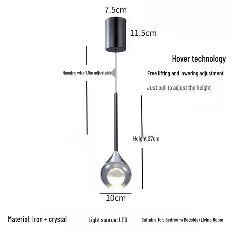 Modern Minimalist Crystal Pendant Light for Bedroom, Dining, and Living Room
