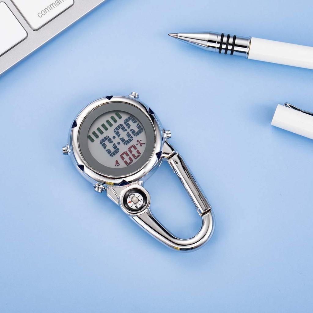 JEWELRYWE Pocket Watch Nurse Watch Digital Display Carabiner Watch Clock Keychain Unisex Simple Bag Pocket (Black)