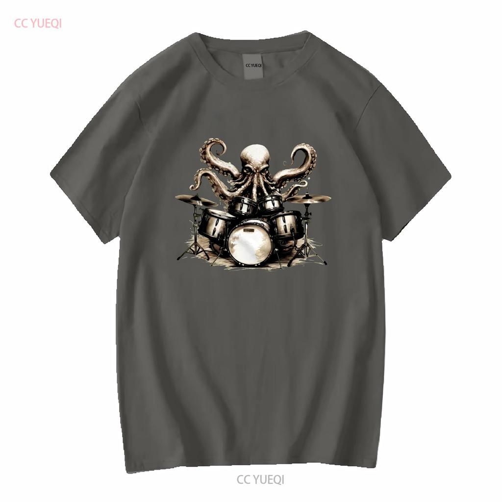 Drum Set Music Octopus Drummer T Shirt Funny Sea Life Animal Humor long or short sleeves vintage Washed fashion Casual