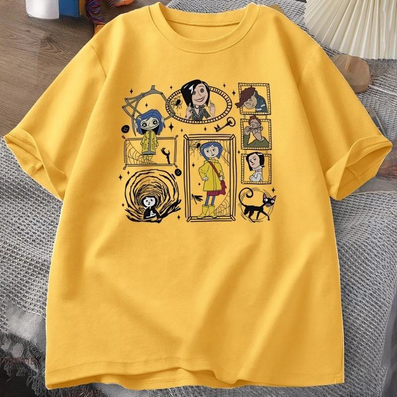 Vintage Coraline Halloween TShirt Y2k Spooky Tshirt Horror Graphic T Shirts Cotton Short Sleeve Women Clothing Male Tops Tee