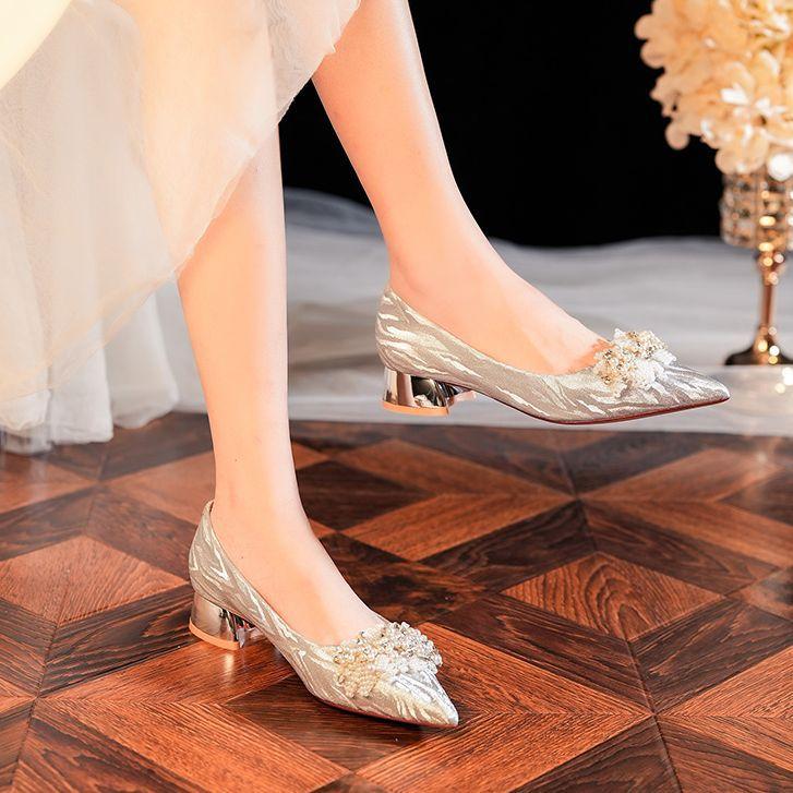 Low heel pointed tiger leather pattern high heels comfortable temperament women's shoes shiny wedding shoes banquet shoes