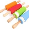 Mini Silicone Rolling Pin Baking Accessories Rotatable Non-Stick Kitchen Rollers Wooden Dough Rolling Pin Pastry Tools