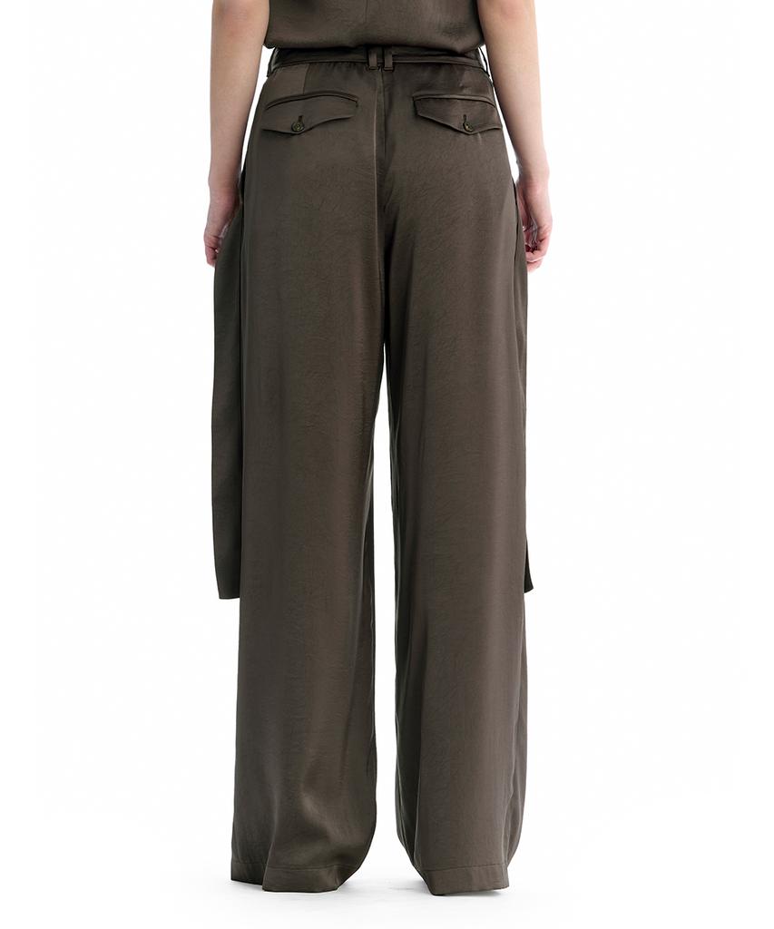 Teulimingbeodeu Draped Strap Set-Up Slacks [ Brown ]