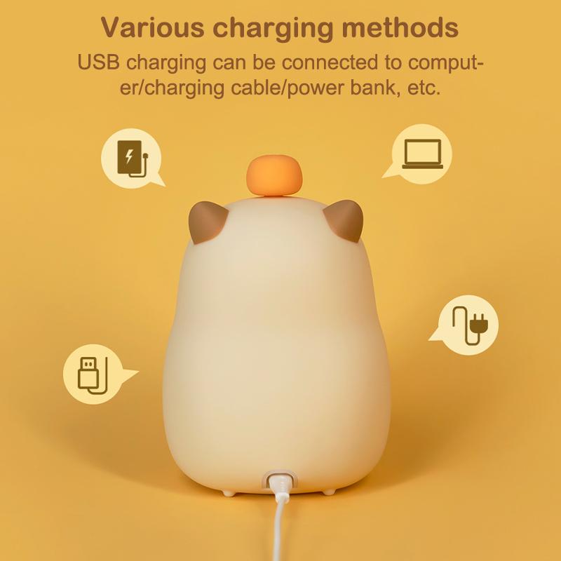 Niedlicher Wiederaufladbarer Kinderwecker Nachtlicht Touch Snooze Always-On Display Schreibtischuhr 12/24H Alarm LED-Uhr