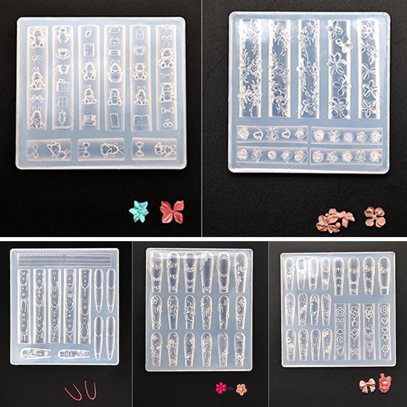 Nail Silicone Mold Cartoon Bow Flower Beads Line Carving Mold 3D Stamping Plate Nails Stencils Diy Manicure Tools Nail Art