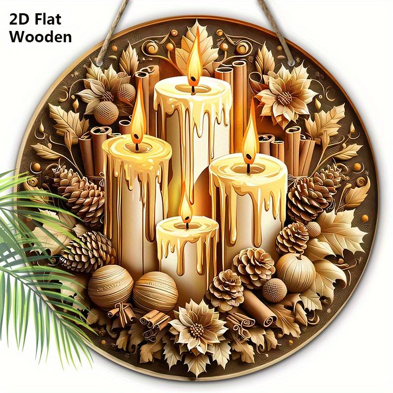 

Wooden Sign with Christmas Candle Pattern - Navidad Plaque for Front Door, Wall Hanging Decor - Ideal Christmas Gift 20cm/7.87in золотистый