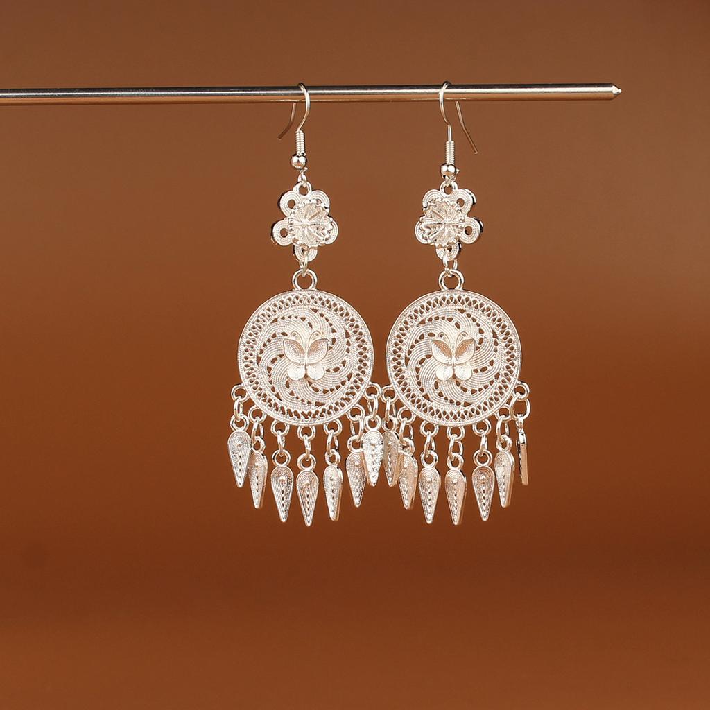 Turquoise Earrings Bohemian Drop Ear Earrings with Tassels, Geometric Alloy, Retro Style, Boastful Ear Accessories