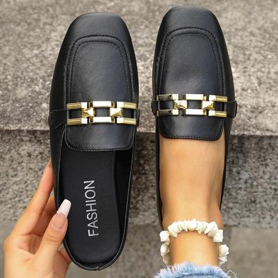 Large Size Metal Buckle Bag Head Slippers Women's New Lazy One-pedal Fashionable Women's Half Slippers