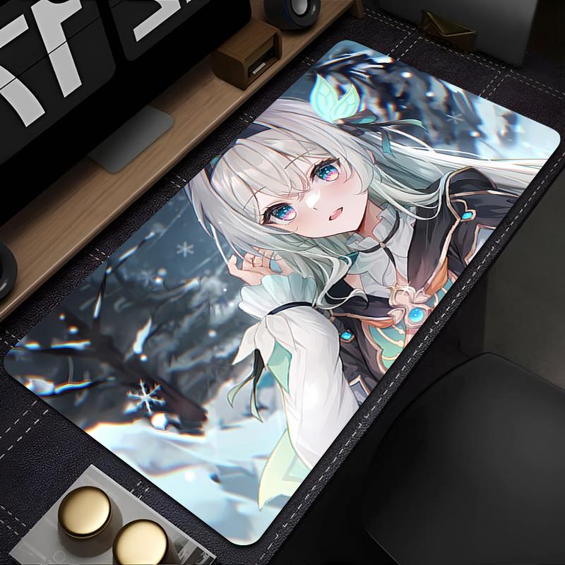 Gaming Mouse PadLarge Desk MatAntislip Rubber Base Stitched Edges Winter Snow Anime Girl Print for Gaming Office Desk Use