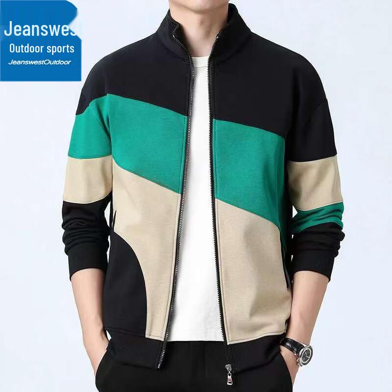 Jeanswest Men's Casual Stand Collar Colorblock Outdoor Sport Jacket
