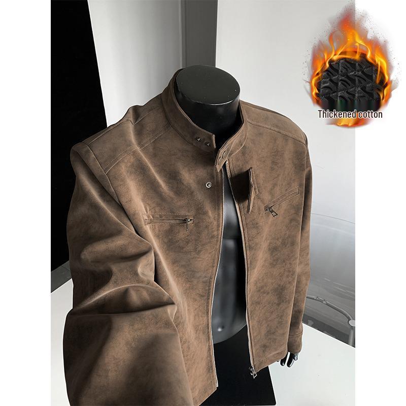 

Melanoid Men s Quilted Leather Motorcycle Jacket - Spring/Autumn Trendy Short Padded Shoulder Outerwear 3XL кавовий