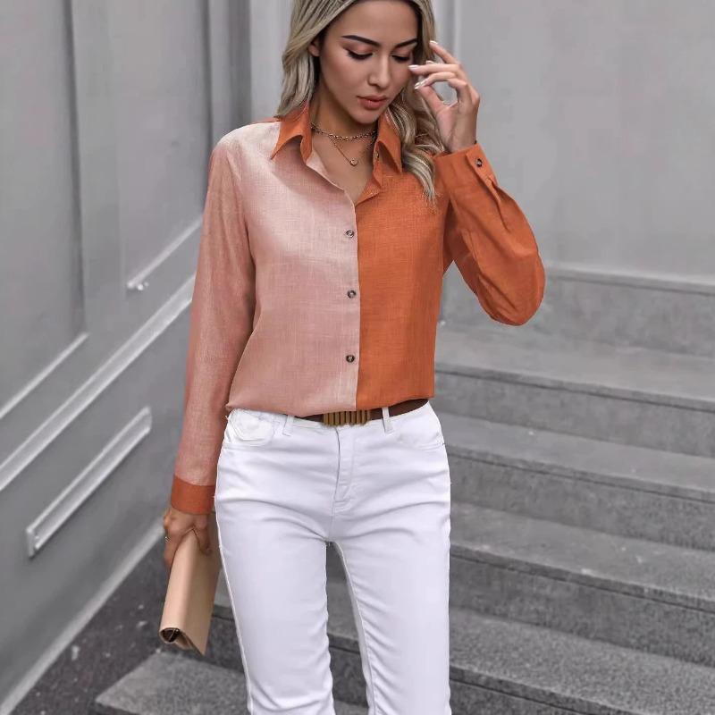Women S Casual Long Sleeve Turn Down Collar Single Breasted Solid Shirt