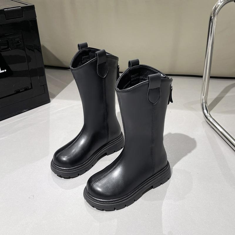 Children Knee Length Boots Winter Student Girls Princess Boots Kids Zipper Comfortable Non Slip Solid Color Long Boots