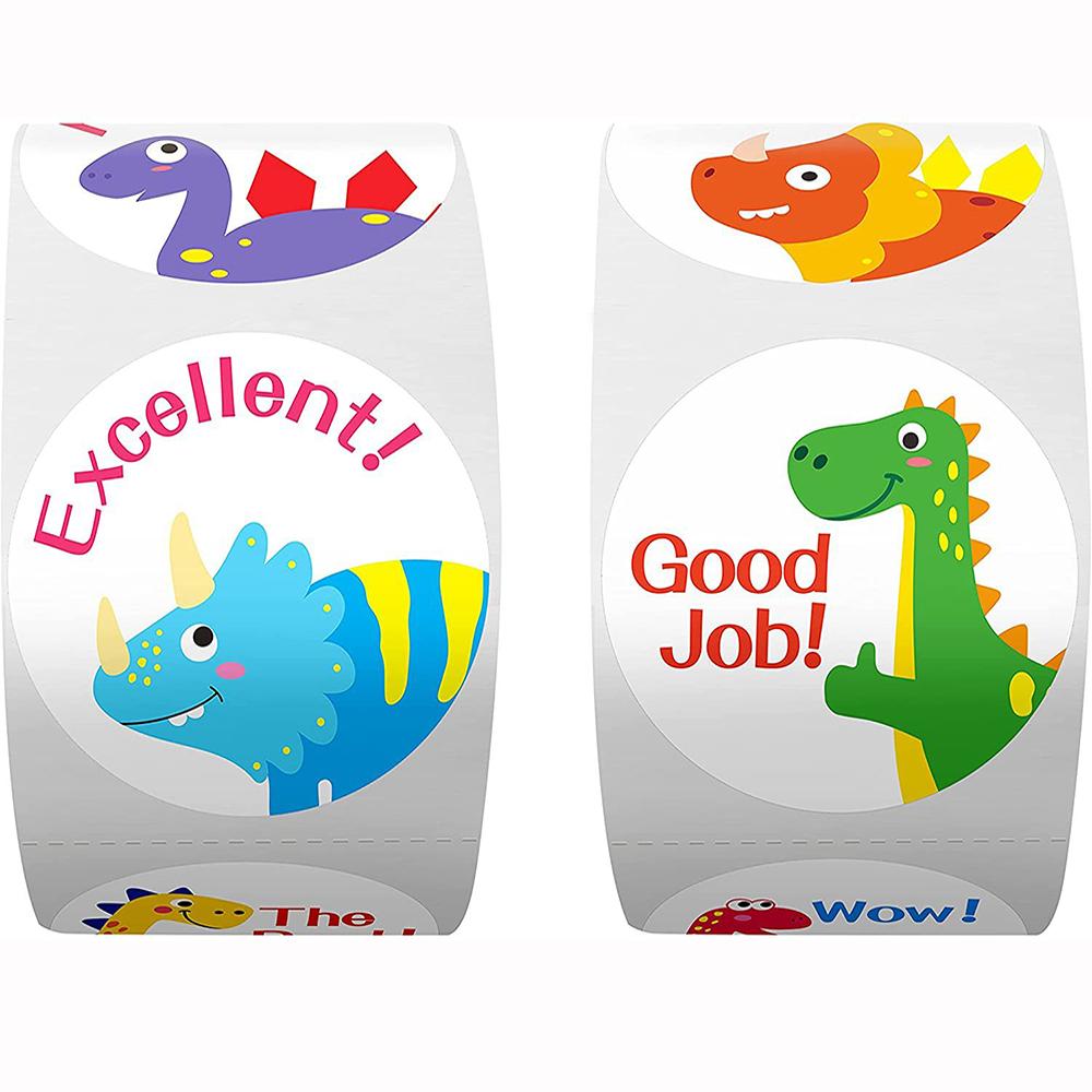 50-500Pcs Round Dinosaur Stickers For Kids Teacher Reward Stickers School Supplies Animal Incentive 1Inch Sticker