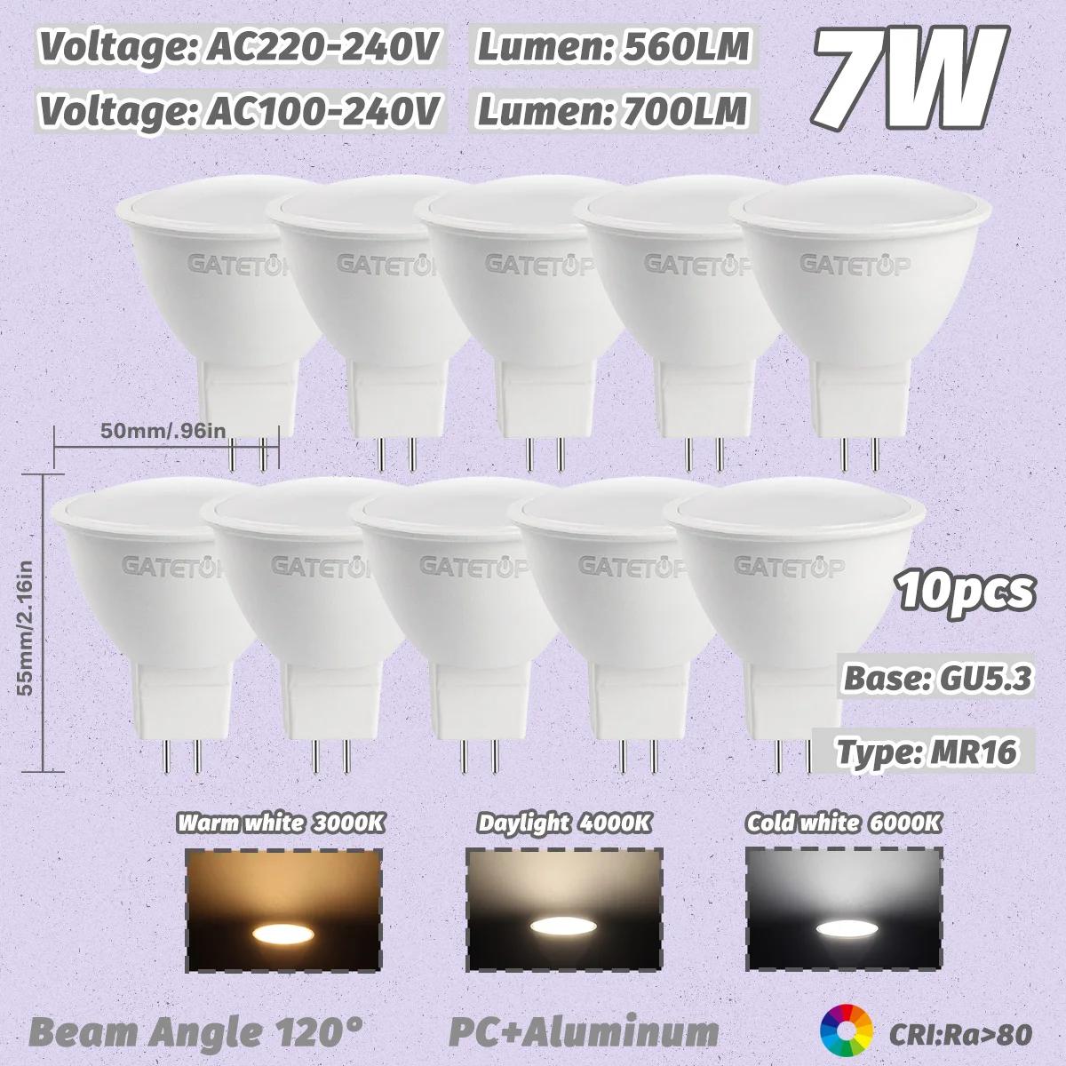 

10 Штук Високолюменна Світлодіодна Лампа 80+ CRI E27 E14 Міні-Лампа 7W GU10 MR16 C37 G45 GX53 Лампочки AC 110V 220V для Домашнього Освітлення Кабінету AC220-240V&Cold white 6000K