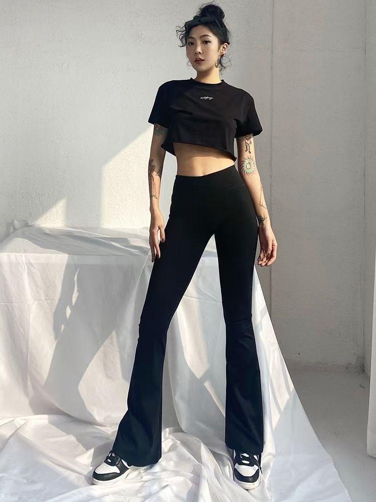 

Брюки для йоги клеш с высокой посадкой - Женские утягивающие, приподнимающие бедра и эластичные, для длинных ног XXL (125-140 jin) чёрный