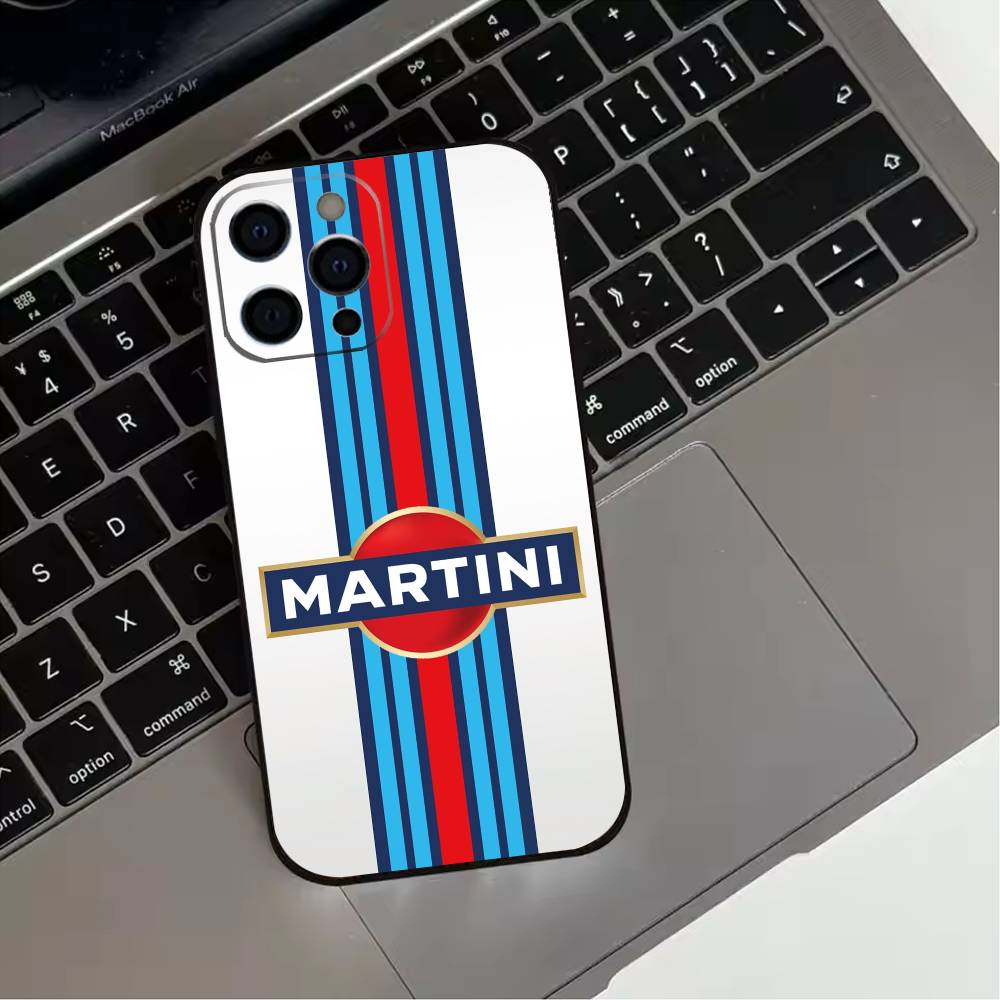 Custodia per Telefono Martini R-Racing S-Stripe Per iPhone 17,16,15,14,13,12,11 Plus,Pro Max,XS,Cover Nera in Silicone Morbido