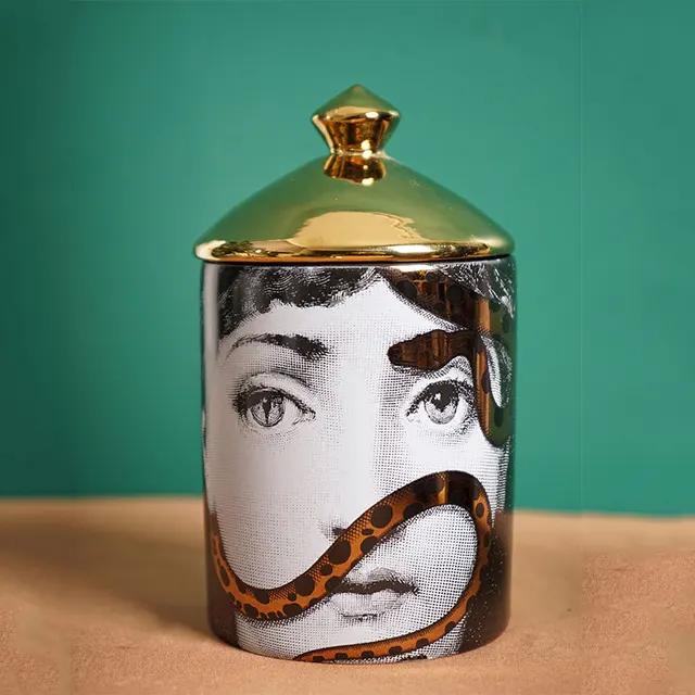 Handmade Ceramic Empty Candle Holder Incense Candles Jar Lady Face Red Lip Cup Living Room Ornaments Home Decoration Box Crafts
