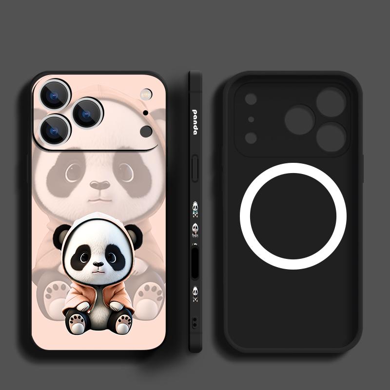 Orange Coat Panda Pattern Case For iPhone 17 Pro Max Magnetic For Magsafe Silicone Cover For iPhone 16 Pro Max Funda iPhone 15 14 13 12 11 16E Air