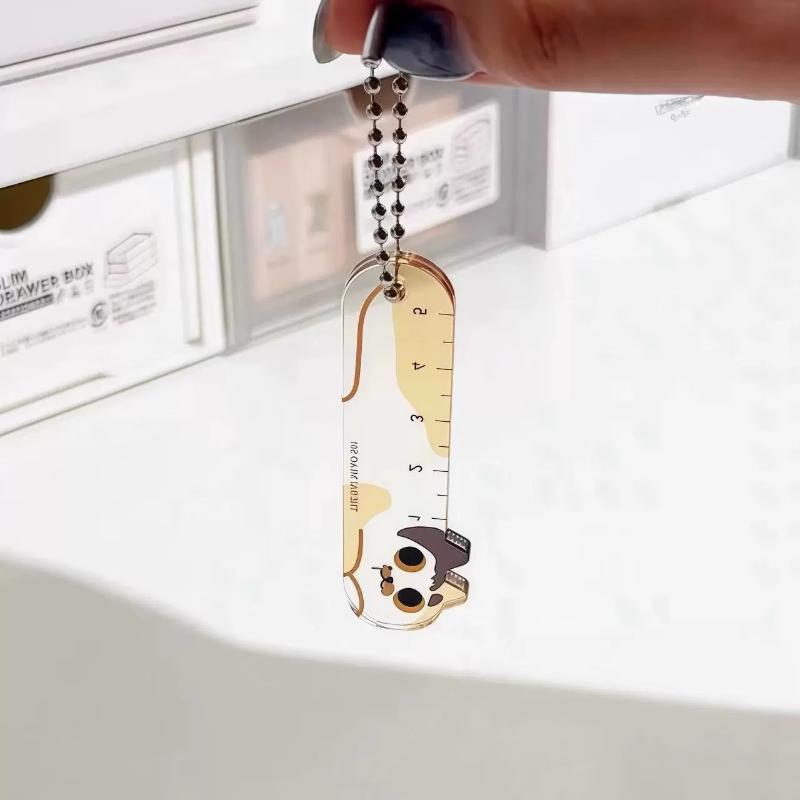 1Pcs Cute Kitten Straight Ruler Acrylic Keychain Cartoon Adorable Bag Accessory Car Interior Gift Stationery Decoration