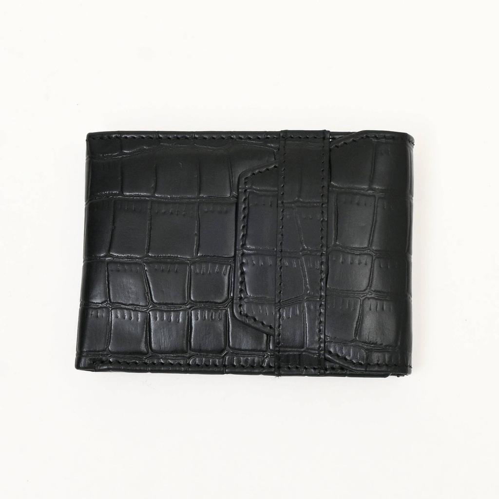 Men's Leather Wallet 3B Scrblk -Premium Black Croc Look Napa Leather Wallet with Coin Pocket & 6 Card Slots - Luxury Slim Bifold Design